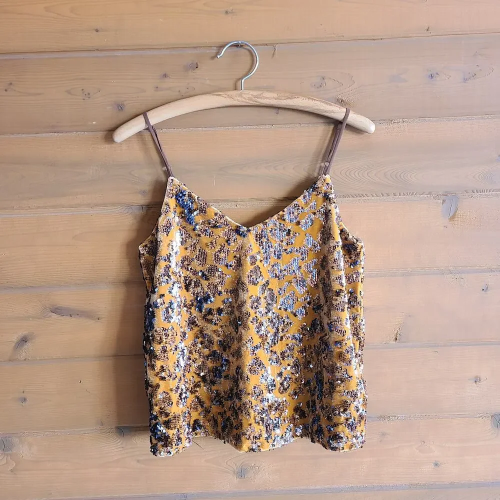 Anthropologie Esther Top Sequin Velvet Leopard Tank NWT XS Boho Blouse Shirt Y2K - Picture 2 of 5